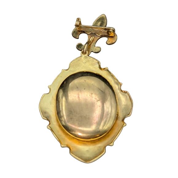 Vtg 1930s Guilloche Enamel Work Rose Design Fleur de Lis Locket Hanging Brooch - Picture 5 of 7